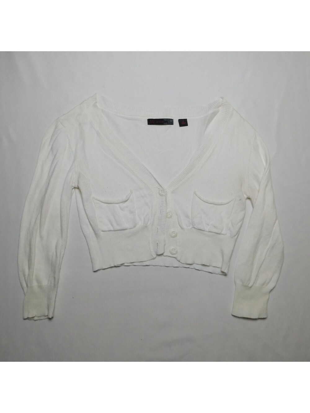 JW Style Cardigan Womens Medium M White V-Neck Button Front Cropped Knit Shrug